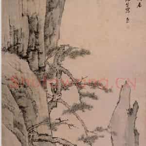 清代 弘仁《黄海松石图轴》国画山水作品图片鉴赏