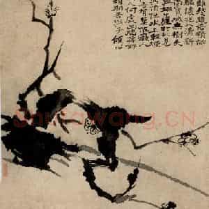 清代 石涛《梅竹图轴》国画花鸟作品图片鉴赏