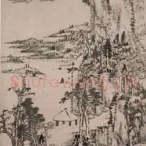 清代 朱耷《秋林亭子图轴》国画山水作品图片鉴赏