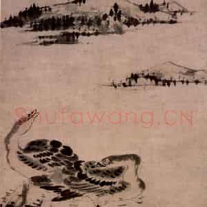 清代 朱耷《双栖图轴》国画花鸟作品图片鉴赏