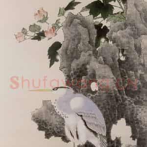 1962年 谢稚柳《拒霜沙鹭图》国画花鸟作品图片鉴赏