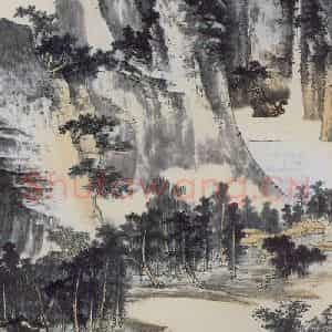 1964年 谢稚柳《回溪清远图》国画山水作品图片鉴赏