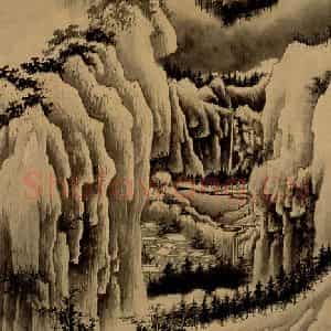 1966年 谢稚柳《雪景山水图》国画山水作品图片鉴赏