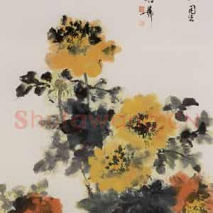 1975年 谢稚柳《魏紫姚黄图》国画花鸟作品图片鉴赏