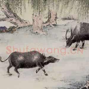 1978年 谢稚柳《柳荫双中图》国画花鸟作品图片鉴赏