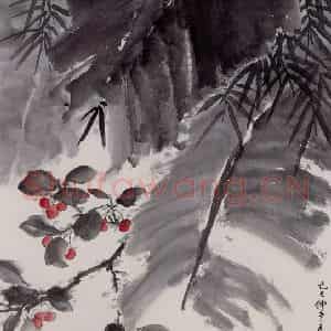 1989年 谢稚柳《果红来禽图》国画花鸟作品图片鉴赏