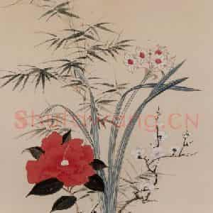 1949年 谢稚柳《岁朝图》国画花鸟作品图片鉴赏