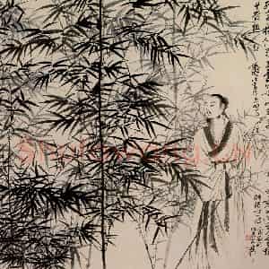 40年代 谢稚柳《王子猷看竹图》国画综合作品图片鉴赏