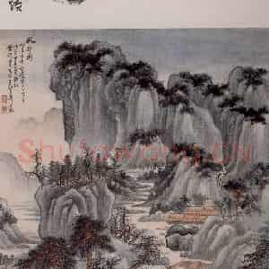 50年代 谢稚柳《水村图》国画作品图片鉴赏