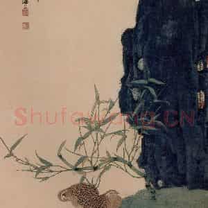 1946年 谢稚柳《仿宋人石竹鹌鹑图》国画花鸟作品图片鉴赏