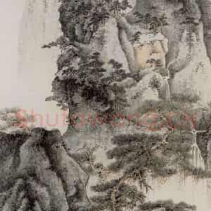 1960年 谢稚柳《荡舟听泉图》国画山水作品图片鉴赏