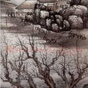 清代 龚贤《渔村夕照图轴》国画山水作品图片鉴赏