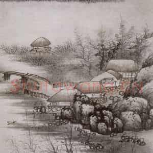 清代 龚贤《渔村夕照图轴》国画山水作品图片鉴赏