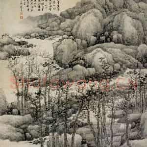 清代 龚贤《木叶丹黄图轴》国画山水作品图片鉴赏