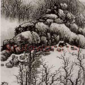 清代 龚贤《山崖茆屋图轴》国画山水作品图片鉴赏