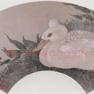 清代 张嘉谟《水鸟小草图扇面》国画花鸟作品图片鉴赏