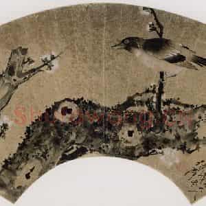 清代 张嘉谟《梅鸟图扇面》国画花鸟作品图片鉴赏