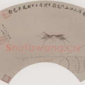 清代 张嘉谟《斗蟋图扇面》国画花鸟作品图片鉴赏