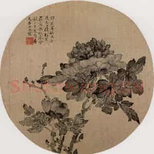 清代 张崇光《牡丹图团扇面》国画花鸟作品图片鉴赏