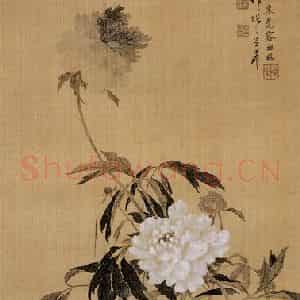 清代 容祖椿《芍药图轴》国画花鸟作品图片鉴赏