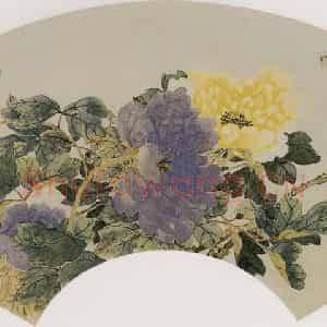 清代 容祖椿《牡丹图扇面》国画花鸟作品图片鉴赏