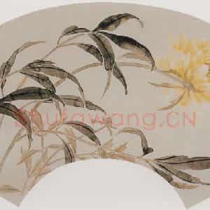 清代 容祖椿《芍药图扇面》国画花鸟作品图片鉴赏