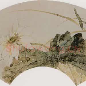 清代 容祖椿《荷花图扇面》国画花鸟作品图片鉴赏