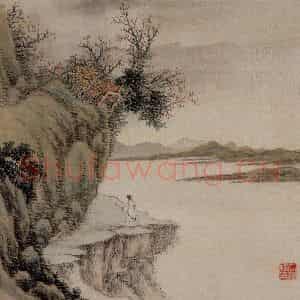 清代 容祖椿《秋野行吟图册页》国画花鸟作品图片鉴赏