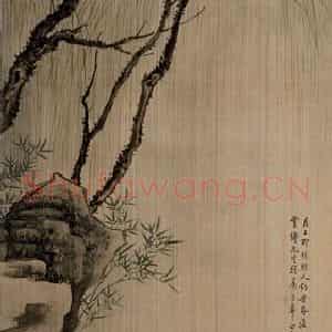 清代 容祖椿《柳月仕女图轴》国画人物作品图片鉴赏