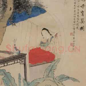 清代 李凤廷《慈母育婴图轴》国画人物作品图片鉴赏