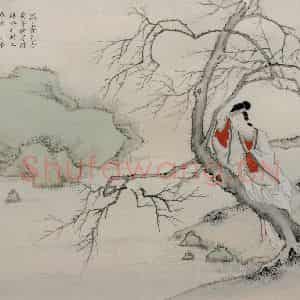 清代 李凤廷《月冷黄昏图册页》国画人物作品图片鉴赏