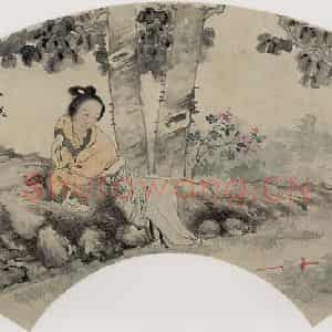 清代 黄少梅《仕女图扇面》国画人物作品图片鉴赏