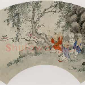清代 黄少梅《扑蝶图扇面》国画人物作品图片鉴赏