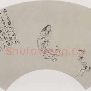 清代 黄少梅《调鹤图扇面》国画人物作品图片鉴赏