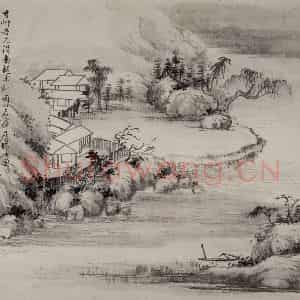 清代 黄少梅《南越木刻齐图斗方》国画山水作品图片鉴赏