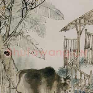 清代 黄少梅《双牛图轴》国画花鸟作品图片鉴赏