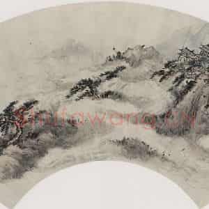 清代 黄少梅《云芩高阁图扇面》国画山水作品图片鉴赏