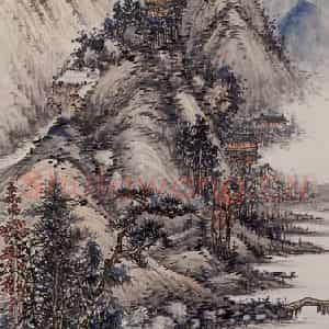 清代 卢子枢《水阁空明图轴》国画山水作品图片鉴赏