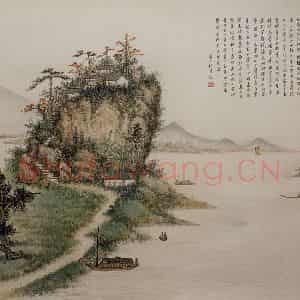 清代 卢子枢《石门金山寺图横幅》国画山水作品图片鉴赏