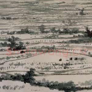 清代 黄般若《沃野春耕图横幅》国画山水作品图片鉴赏