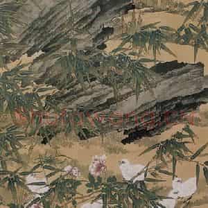 清代 黄般若《业竹雏禽图轴》国画花鸟作品图片鉴赏