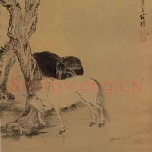 清代 张穆《柳树三马图轴》国画花鸟作品图片鉴赏
