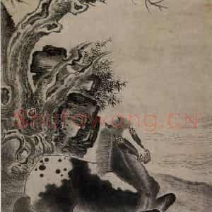 清代 张穆《古木名驹图轴》国画花鸟作品图片鉴赏