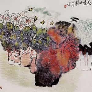 1996年 冯今松《花发西园》国画花鸟作品图片鉴赏