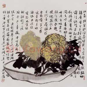 1999年 冯今松《供菊》国画花鸟作品图片鉴赏