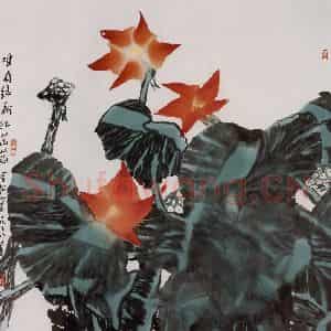 2005年 冯今松《唯有绿荷红菡萏》国画花鸟作品图片鉴赏