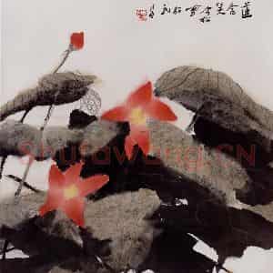 2005年 冯今松《莲含笑》国画花鸟作品图片鉴赏
