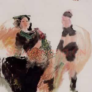 1985年 冯今松《双人舞》国画人物作品图片鉴赏