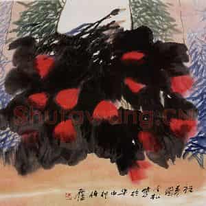 1996年 冯今松《祝寿图》国画花鸟作品图片鉴赏