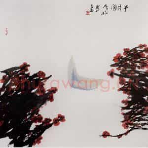1989年 冯今松《半月图》国画花鸟作品图片鉴赏
